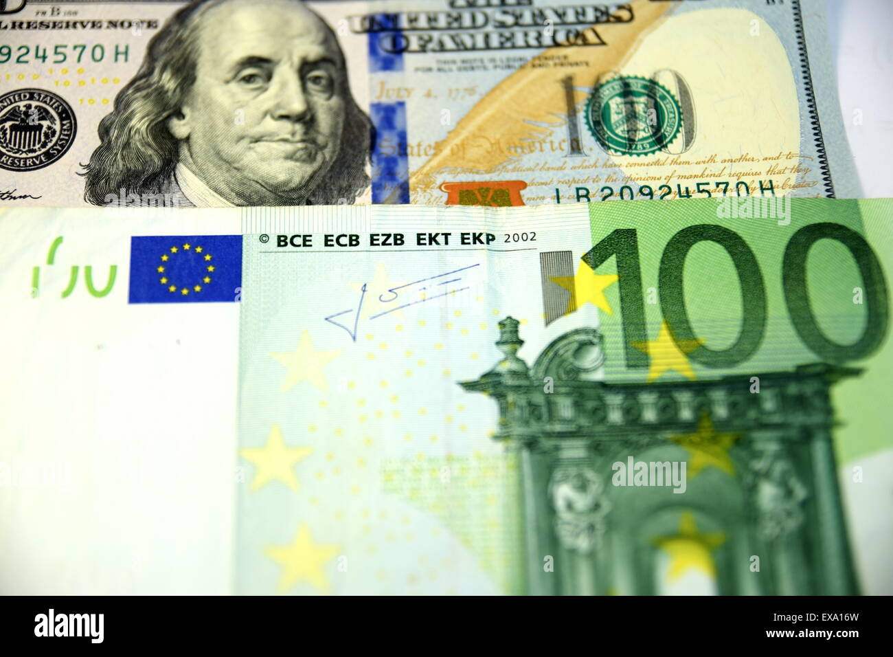 Close up of Various currency notes and coins from different countries ...