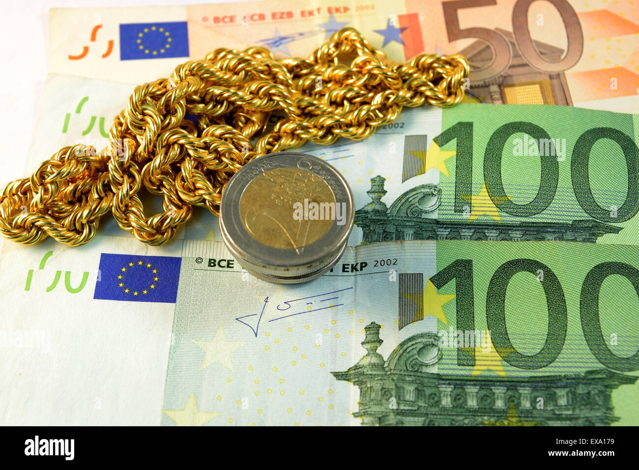 Close up of Various currency notes and coins from different countries ...