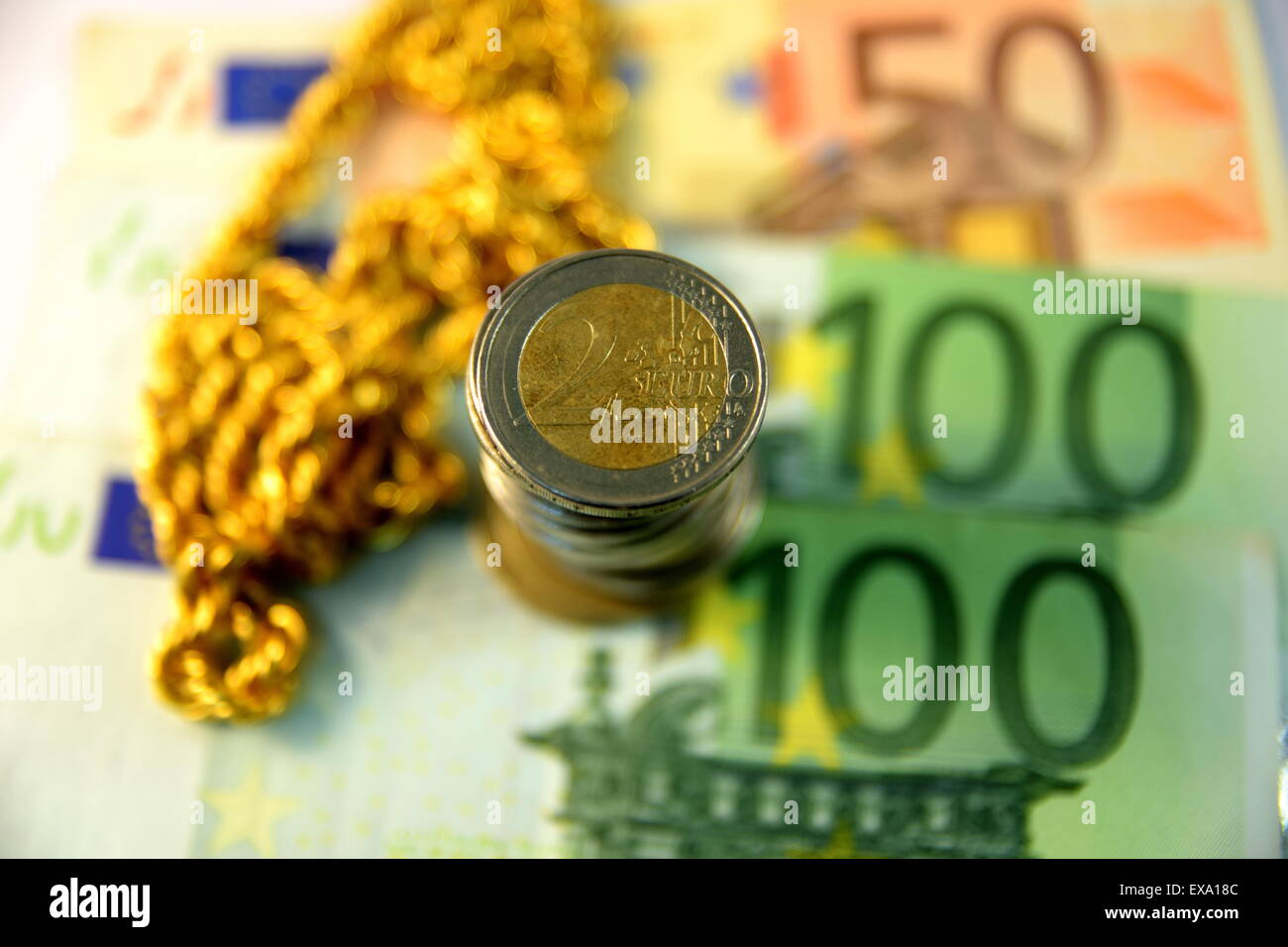 Close up of Various currency notes and coins from different countries ...