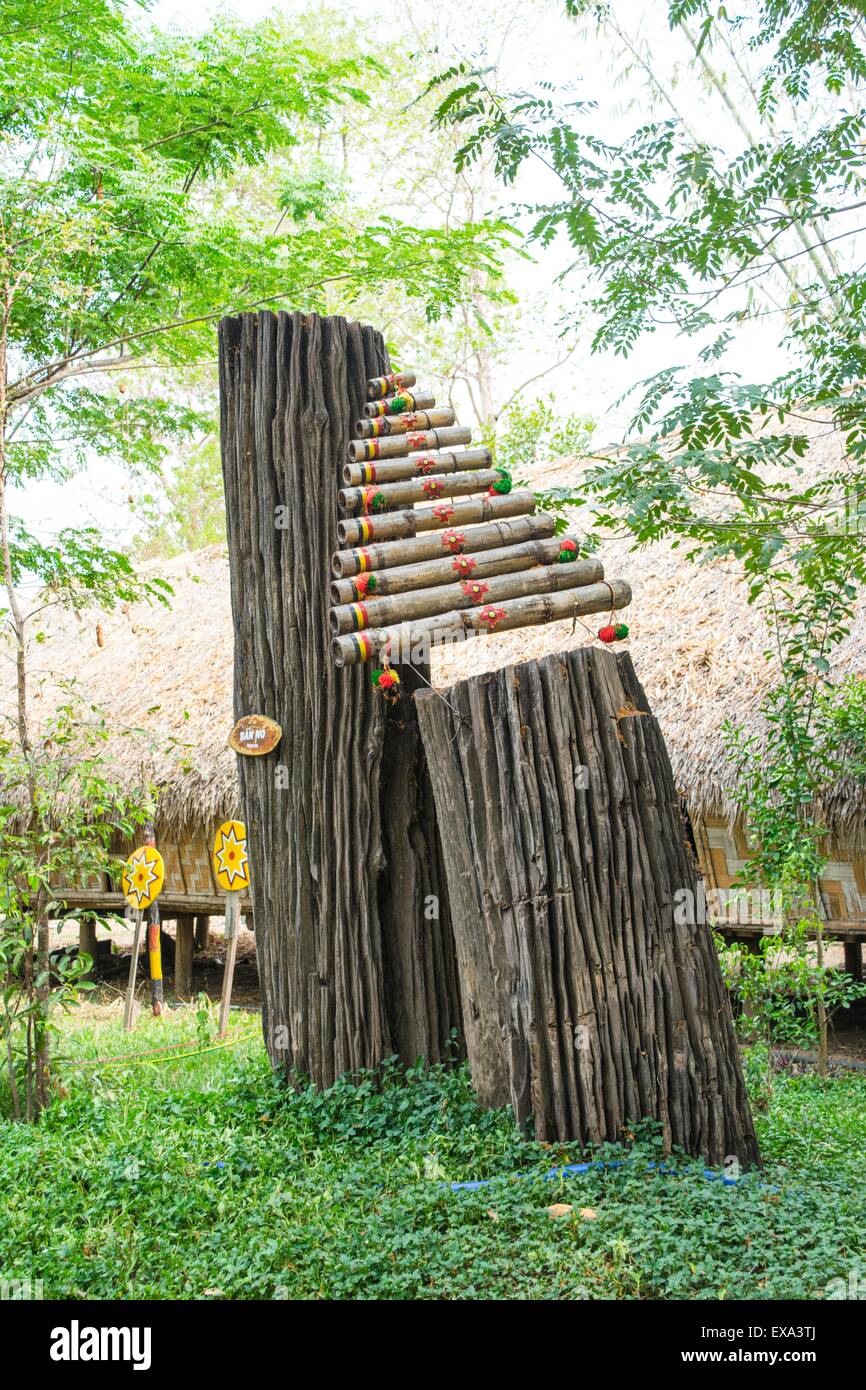 bamboo rainstick filled with pebbles and grains to make a sound Stock