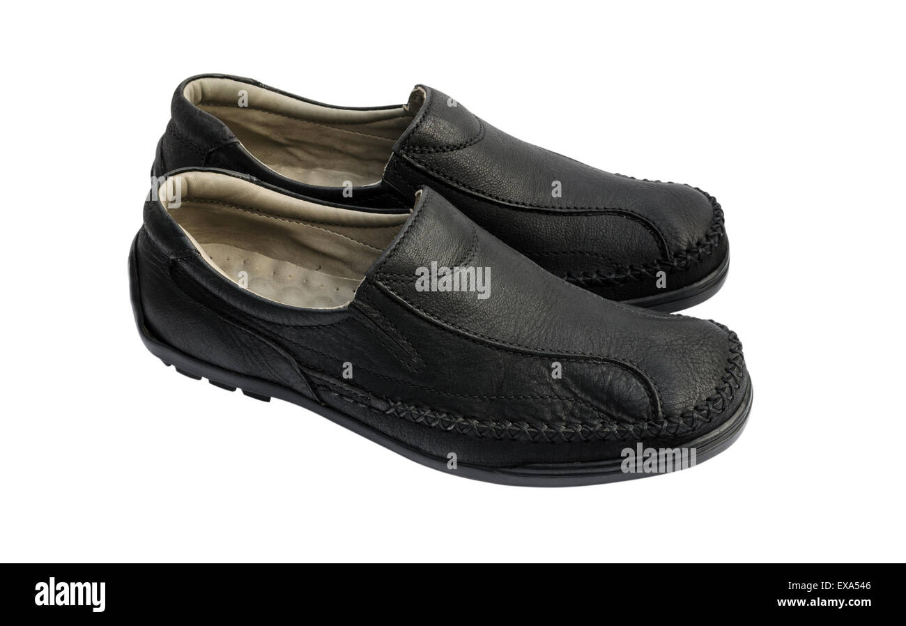 black leather shoes isolated on white background Stock Photo - Alamy