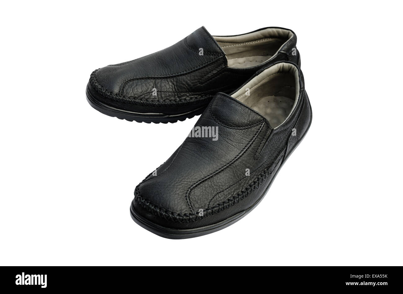 black leather shoes isolated on white background Stock Photo - Alamy