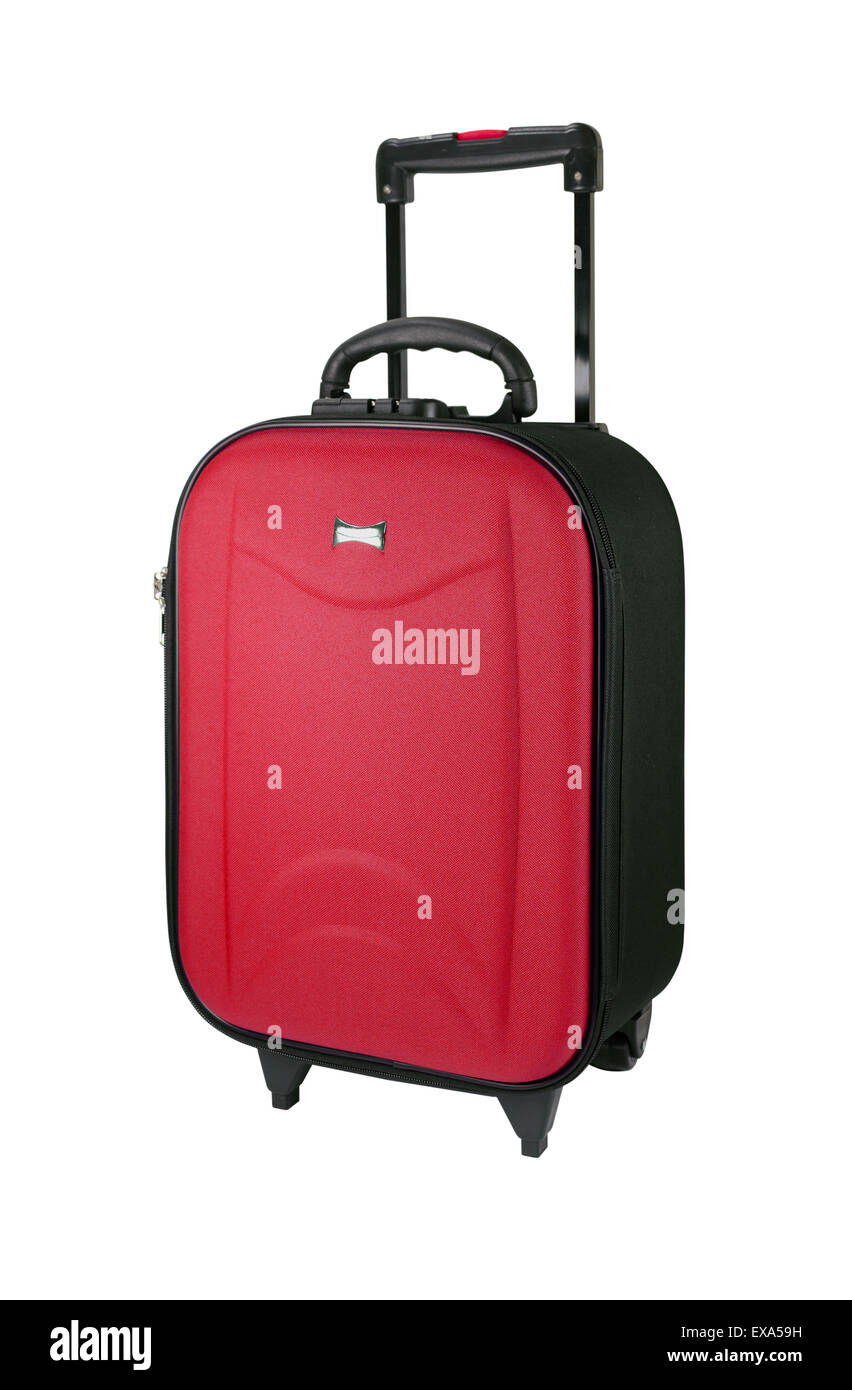 Red Travel luggage isolated on the white background. Stock Photo