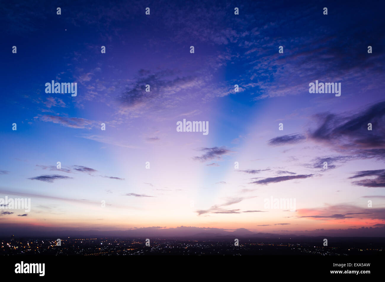 beautiful Lighting of sunset and blue skyof landscape Photography Stock Photo