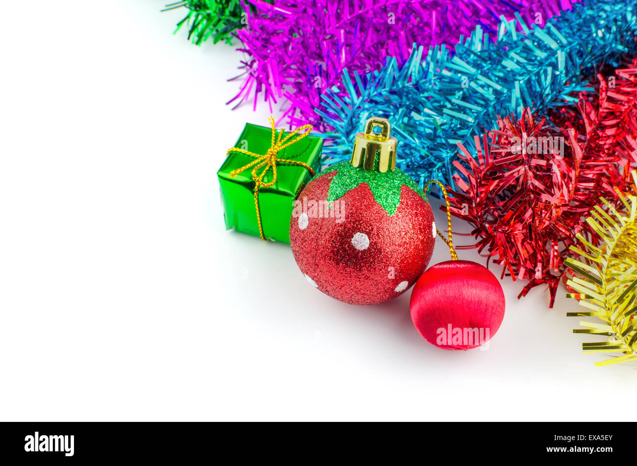 Christmas ball and Christmas decorations on white background Stock Photo