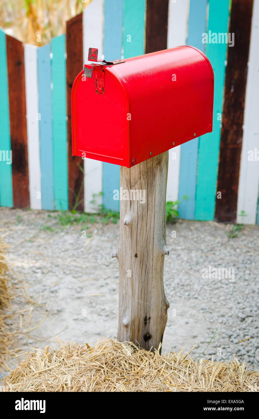 red mailbox in front of the house Stock Photo
