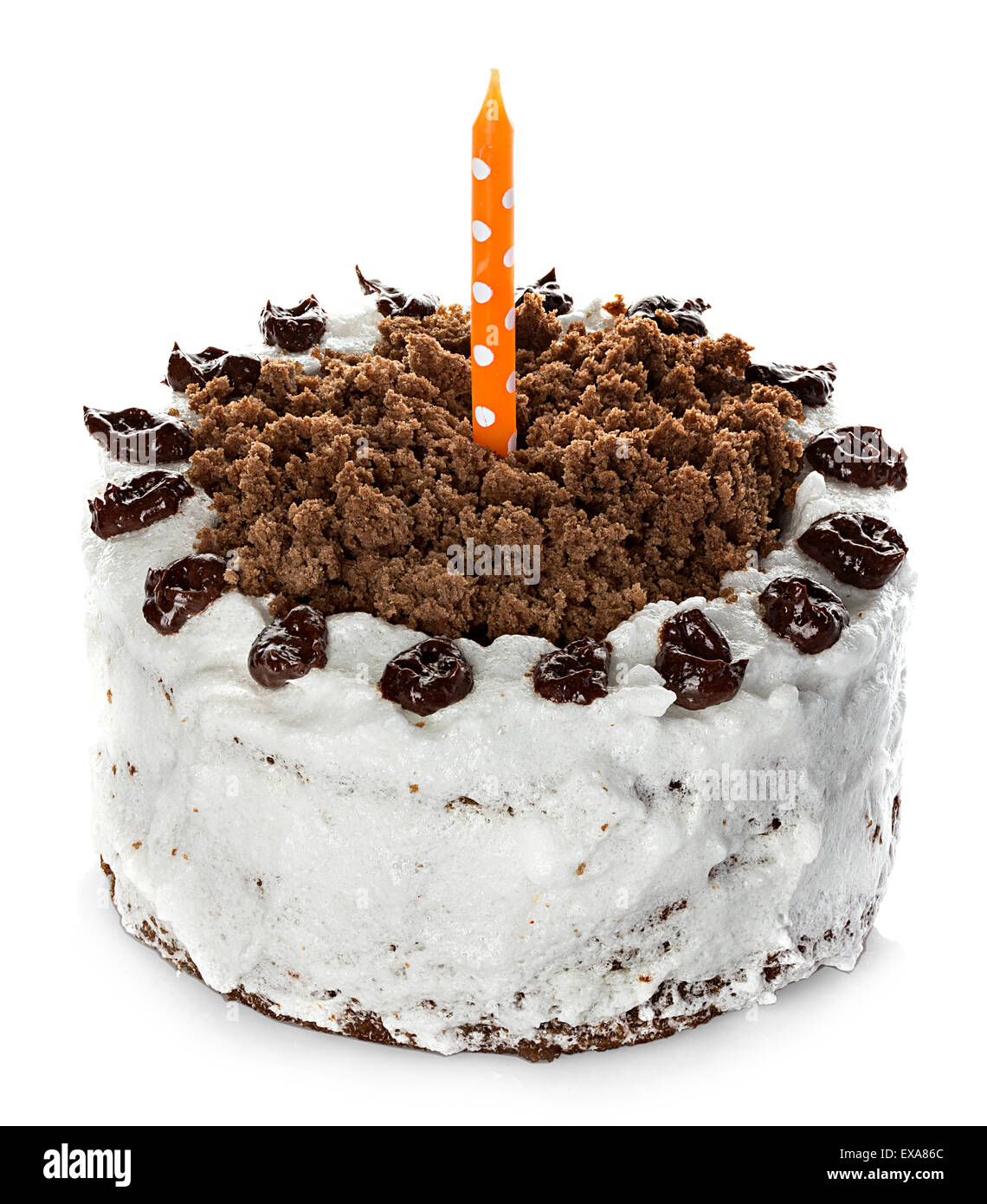 Cake and candle isolated on white background Stock Photo - Alamy