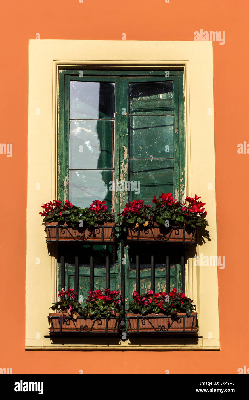 Window with flowers in Italy Stock Photo