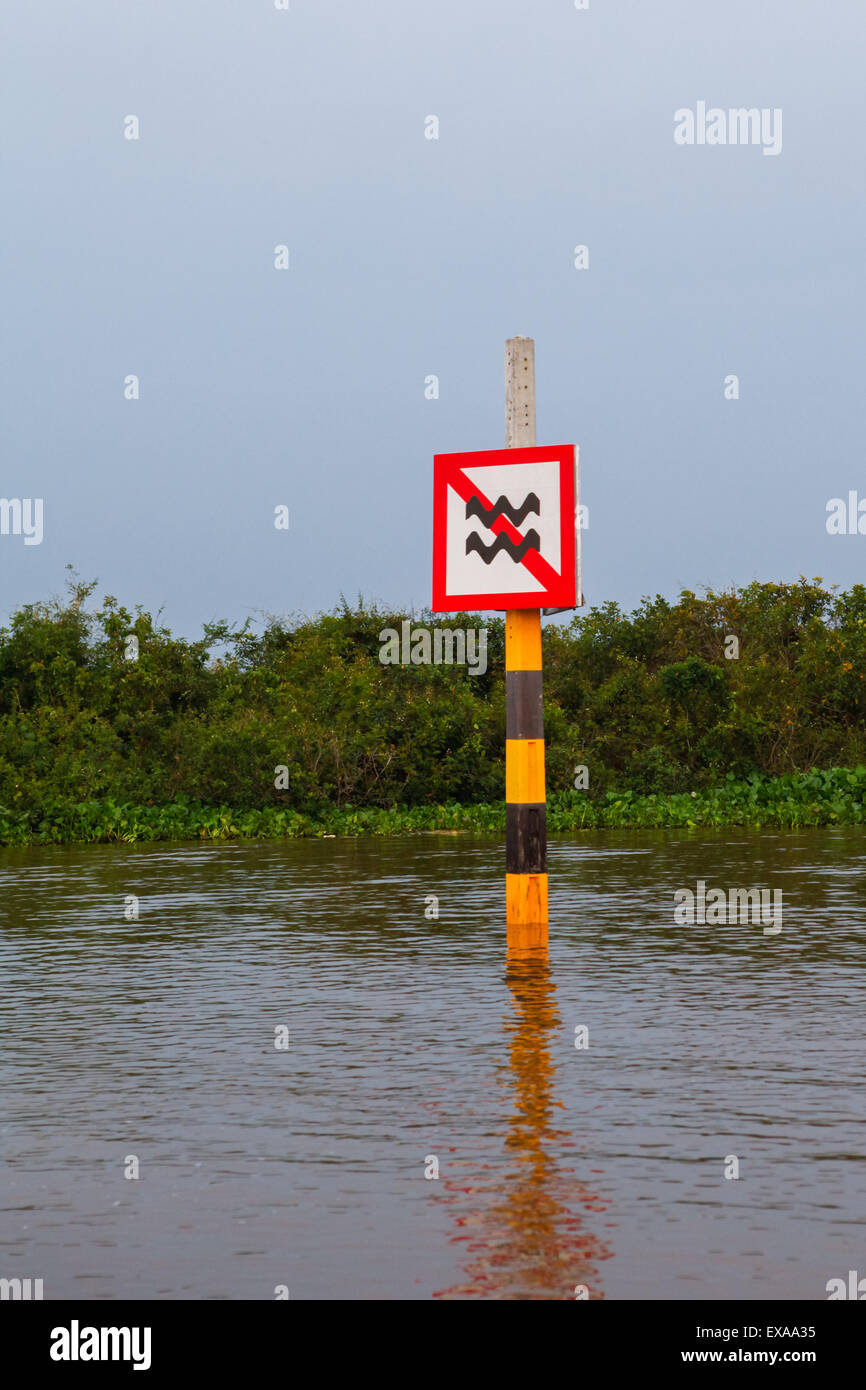 Traffic sign pole for boats on Tonle Sap lake, Cambodia. Stock Photo