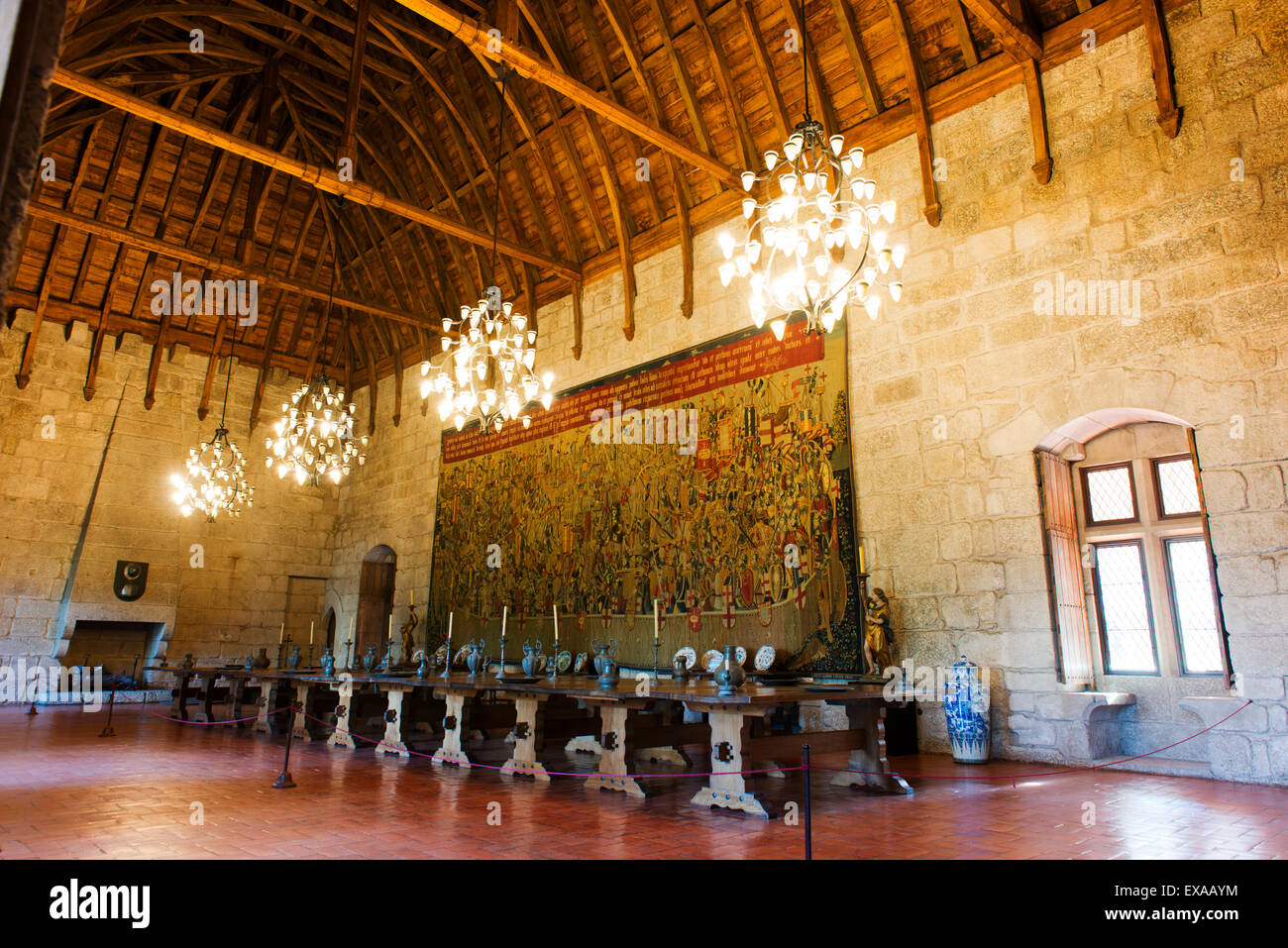 The Great Hall in The Palace of the Dukes of Braganza in Guimaraes. Stock Photo