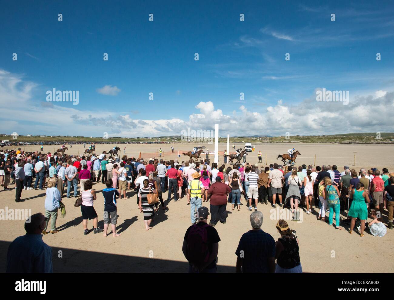 Overview of annual race day on Omey Island beach, Connemara Stock Photo
