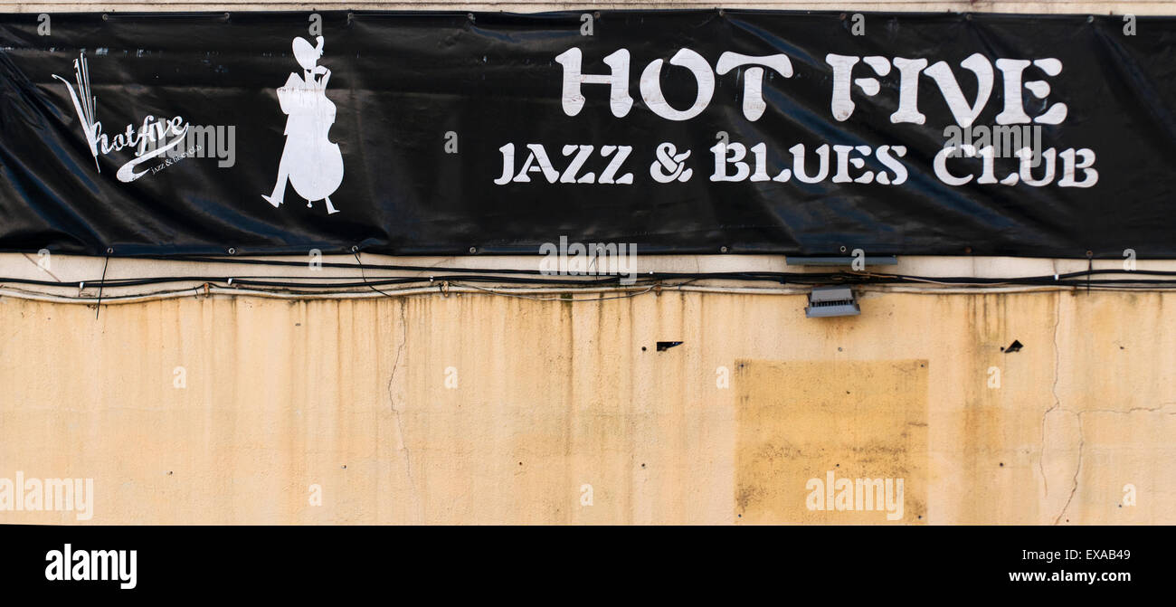 Entrance to the Hot Five Jazz & Blues Club in Porto. Stock Photo