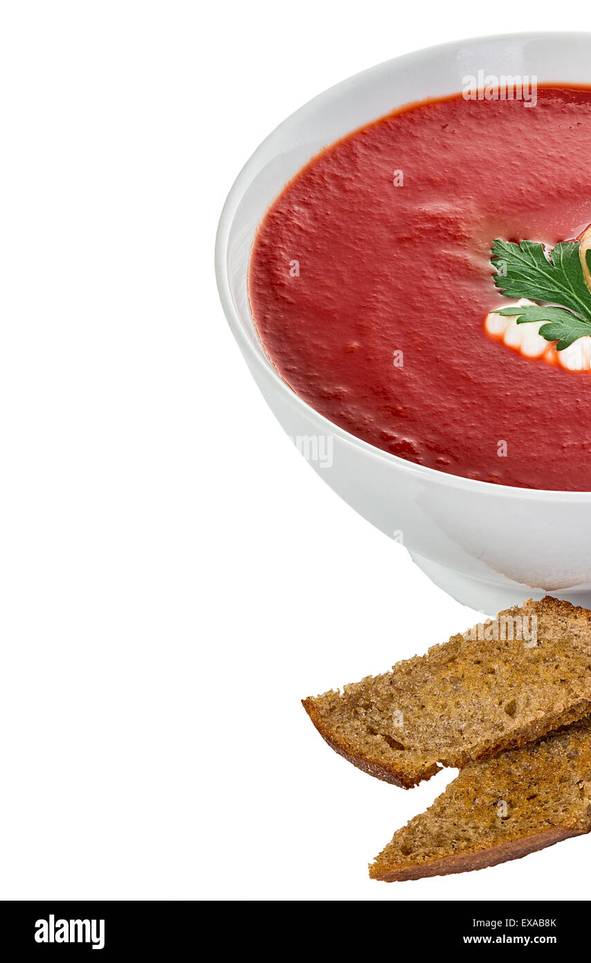 Tomato cream soup with mussels isolated Stock Photo