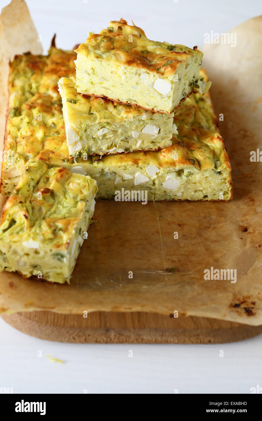 zucchini pies on cutting boards, summer food Stock Photo