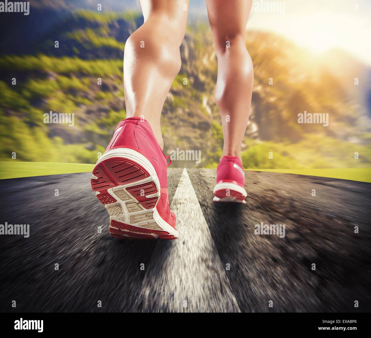 Running on asphalt Stock Photo Alamy