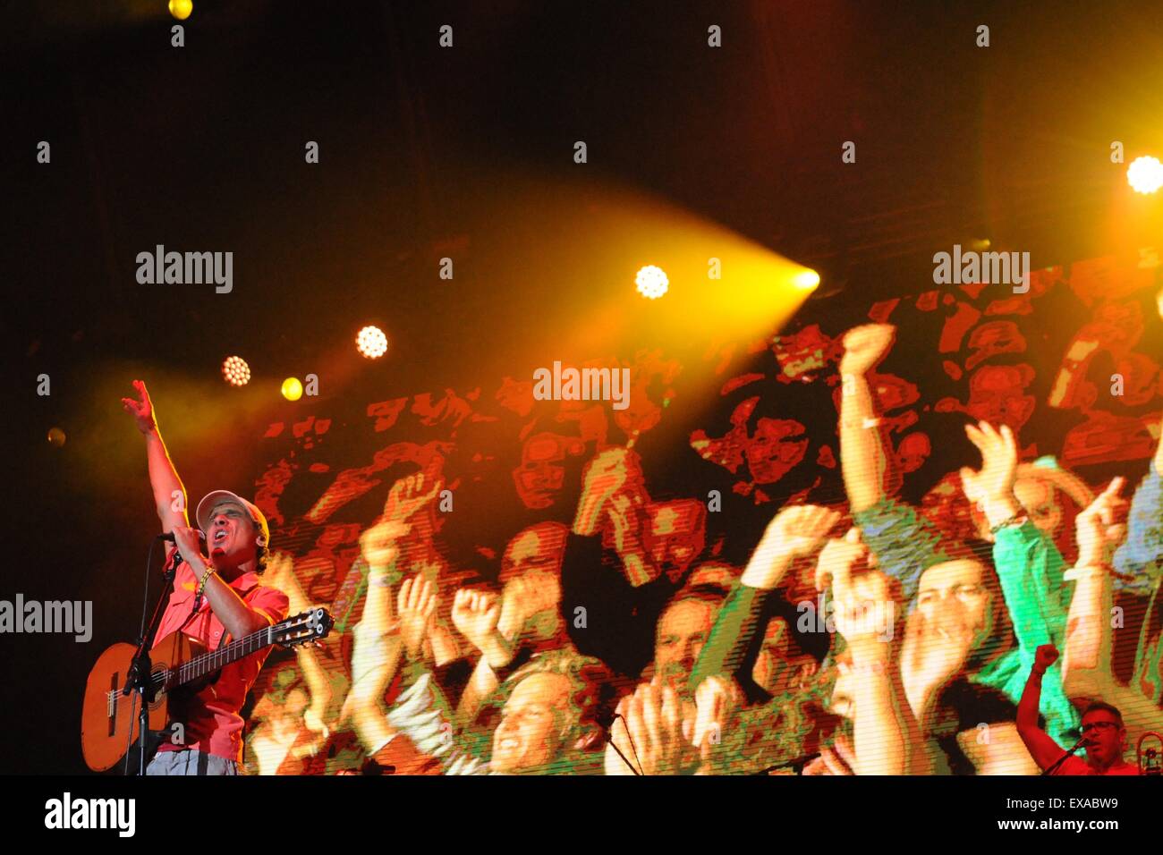 French singer Manu Chao, left, performs during the music festival Pohoda in Trencin, Slovakia, on Thursday, July 9, 2015. (CTK Photo/Tomas Tkacik) Stock Photo