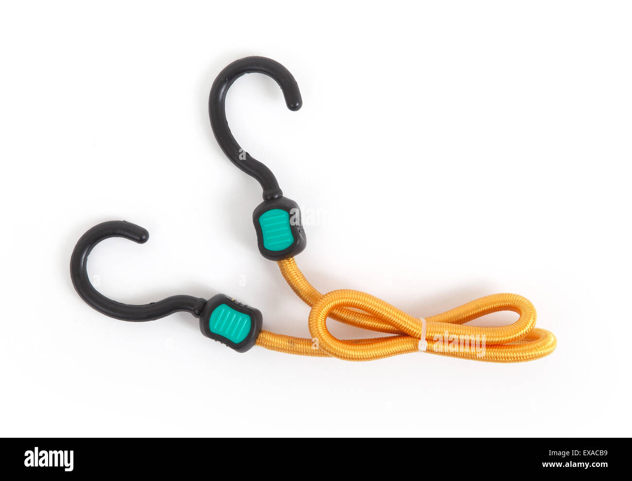 Black hook with elastic rope on a white background Stock Photo - Alamy