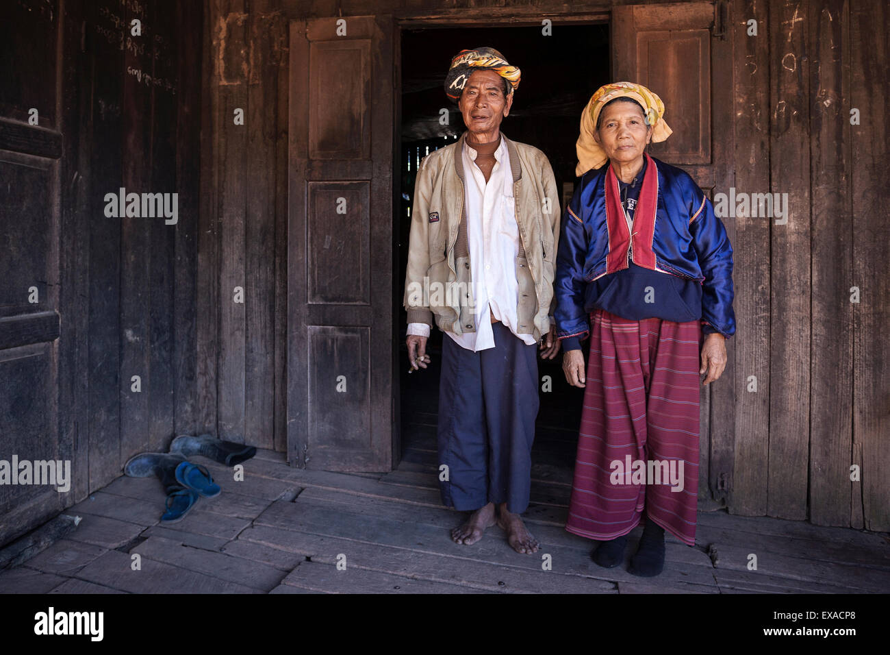 Man and woman from Palaung tribe, Taung Ni Village, Kalaw, Shan State, Myanmar Stock Photo