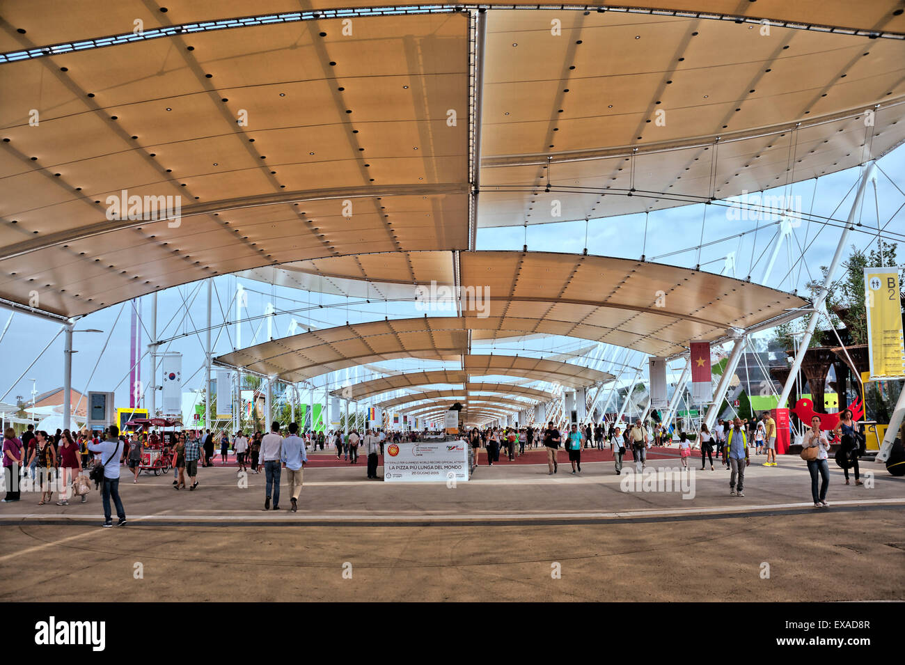 Start of the 1.5km roofed main street of the Expo 2015, theme: Feeding the Planet, Energy for Life, EXPO Milan 2015 Milan Stock Photo