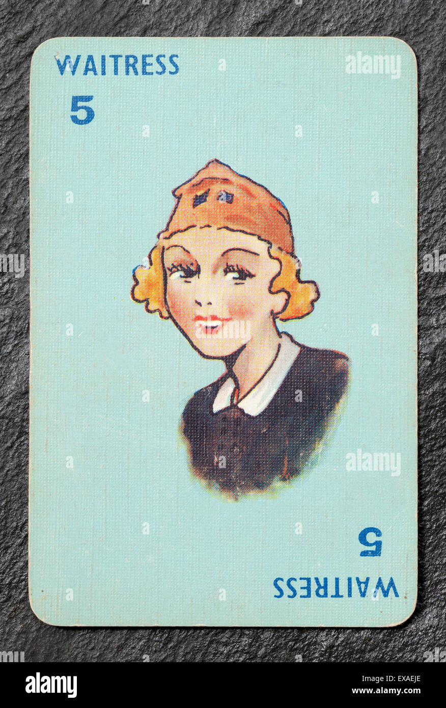 Vintage Menuette Playing Card Waitress Stock Photo