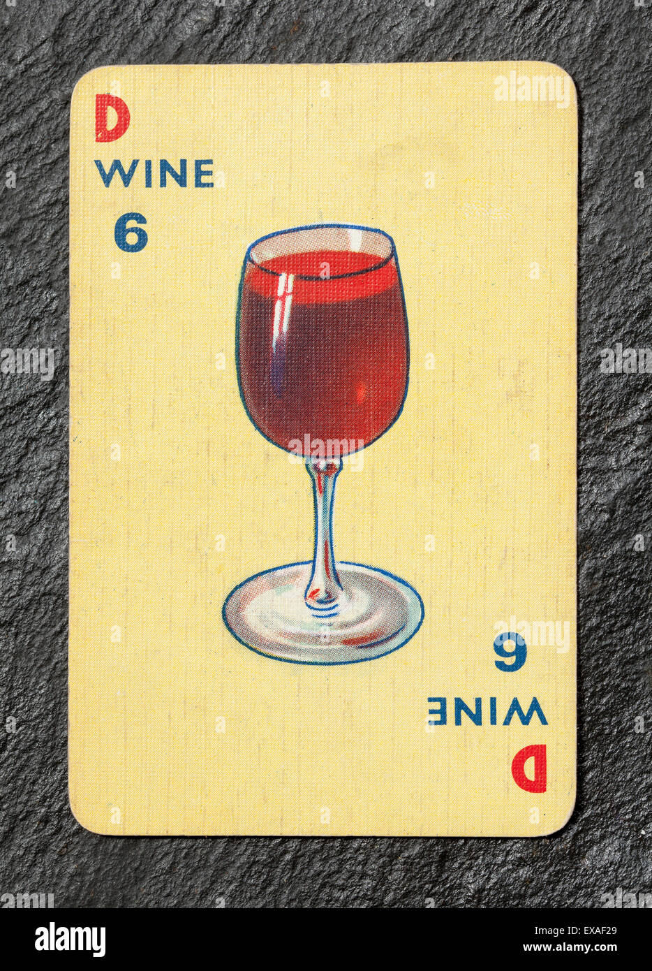 Vintage Menuette Playing Card Glass of Red Wine Stock Photo