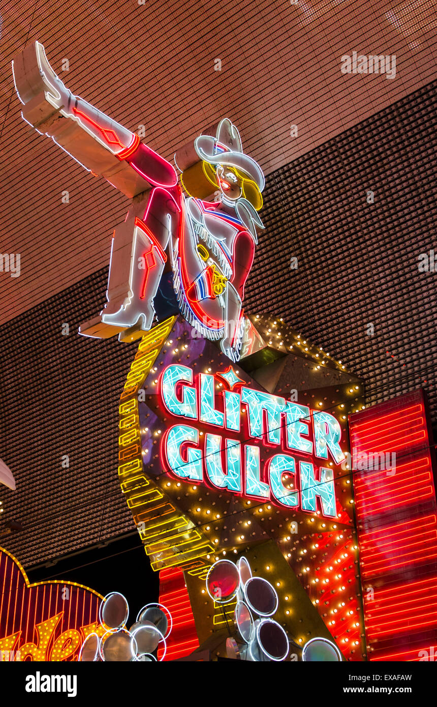 Cowgirl Glitter Gulch neon sign, Fremont Experience, Las Vegas, Nevada