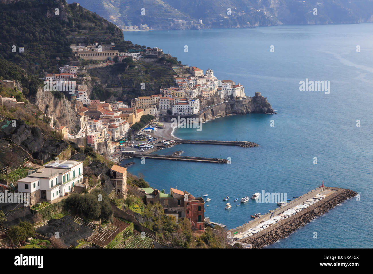 View of Amalfi, from Pastena, Costiera Amalfitana (Amalfi Coast), UNESCO World Heritage Site, Campania, Italy, Europe Stock Photo