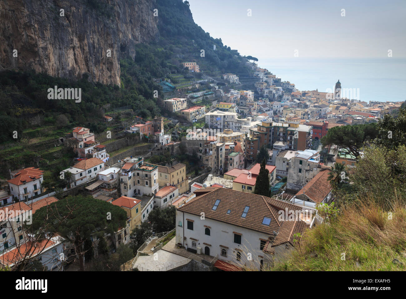 Elevated view of Amalfi, Costiera Amalfitana (Amalfi Coast), UNESCO World Heritage Site, Campania, Italy, Europe Stock Photo