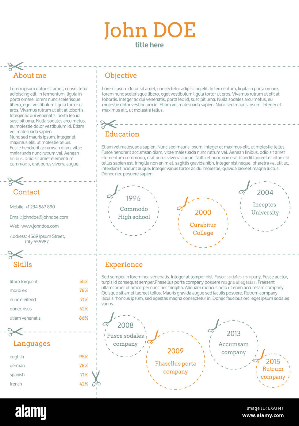 Cv resume curriculum vitae template design with cutable categories Stock Photo