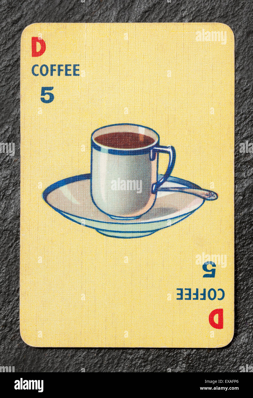 Vintage Menuette Playing Card Coffee Cup Stock Photo