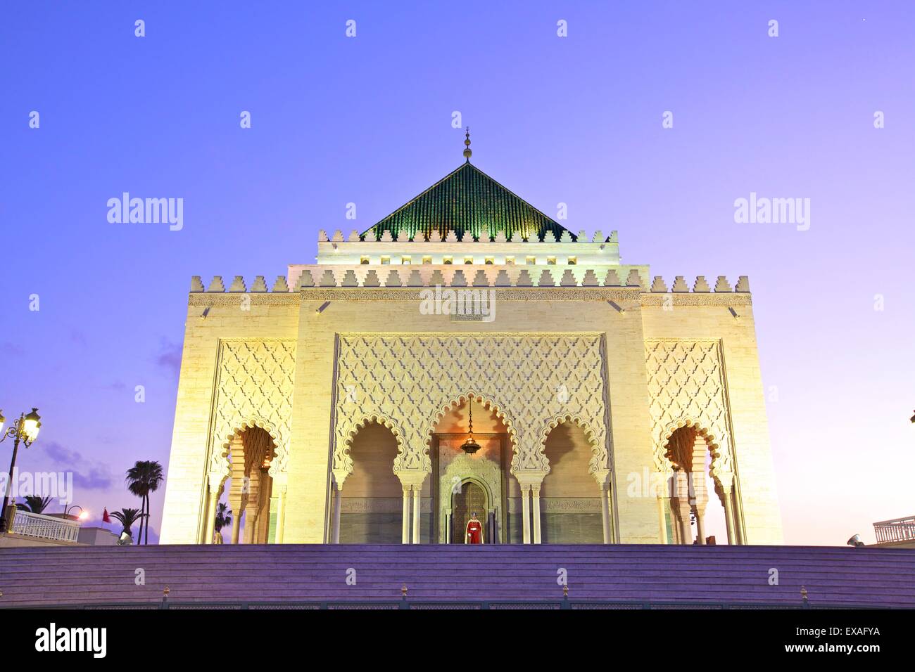 Mausoleum of Mohammed V at dusk, Rabat, Morocco, North Africa, Africa Stock Photo