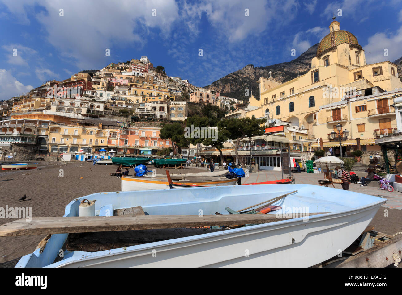 Small boats on beach, Positano, Costiera Amalfitana (Amalfi Coast), UNESCO World Heritage Site, Campania, Italy, Europe Stock Photo