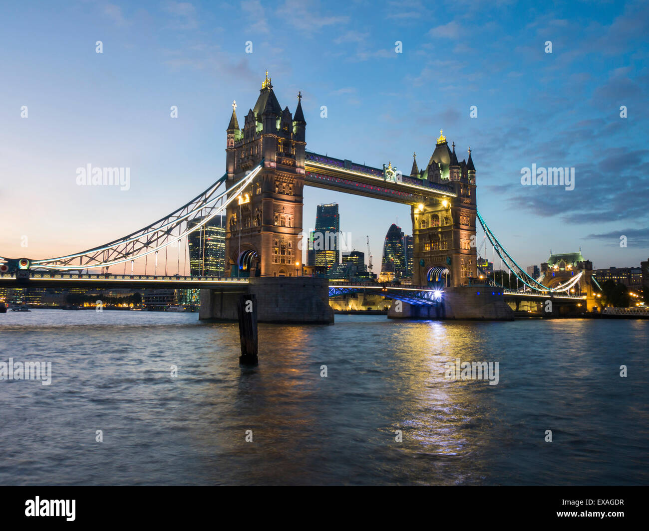 Tower Bridge and River Thames at twilight, London, England, United Kingdom, Europe Stock Photo
