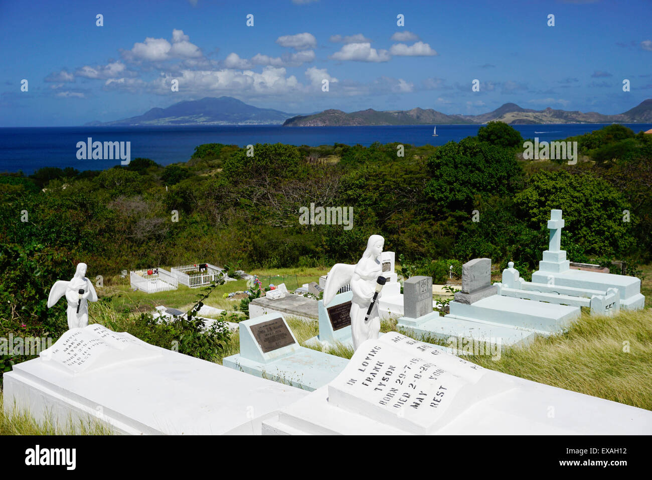 Graveyard at S. Thomas Anglican Church built in 1643, Nevis, St. Kitts and Nevis, Leeward Islands, West Indies, Caribbean Stock Photo