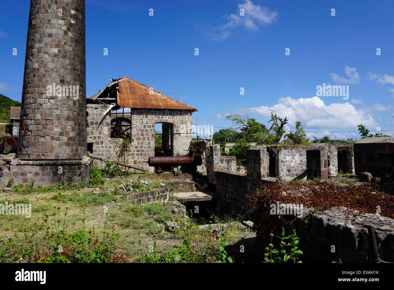 Derelict old sugar mill, Nevis, St. Kitts and Nevis, Leeward Islands, West Indies, Caribbean, Central America Stock Photo