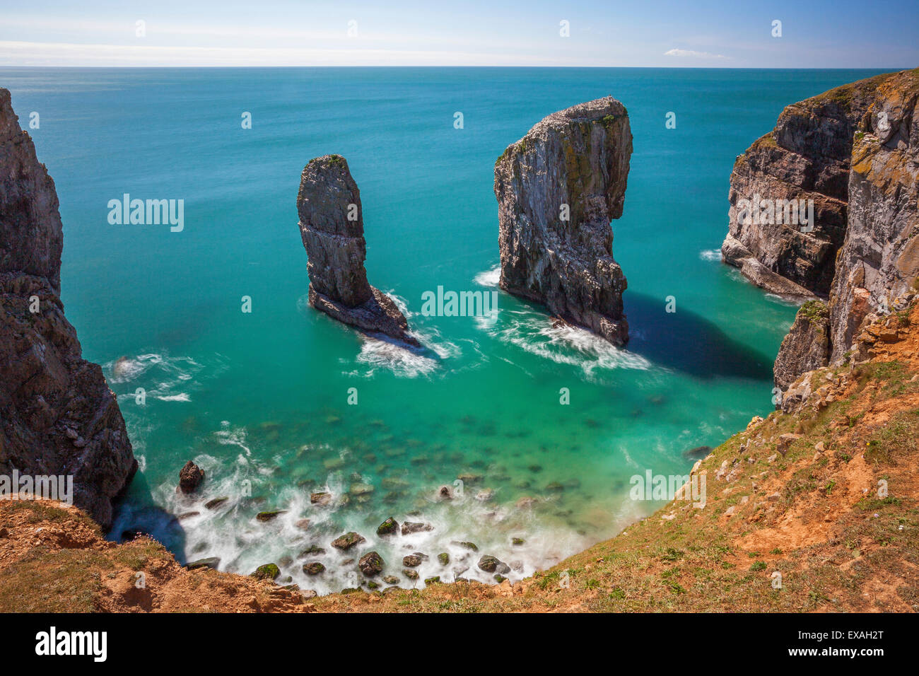 Stack Rocks, Castlemartin, Pembrokeshire Coast, Wales, United Kingdom, Europe Stock Photo