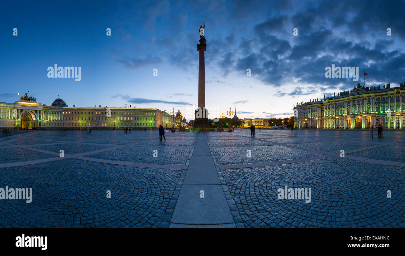 Palace Square, Alexander Column and the Hermitage, Winter Palace, UNESCO World Heritage Site, St. Petersburg, Russia, Europe Stock Photo