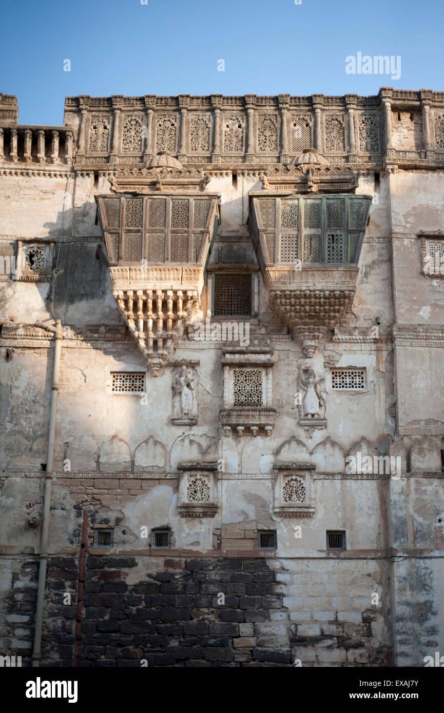 Earthquake damaged beautiful Aina Mahal Palace wall, built in 1761 by Rao Lakhpatji, Bhuj, Gujarat, India, Asia Stock Photo