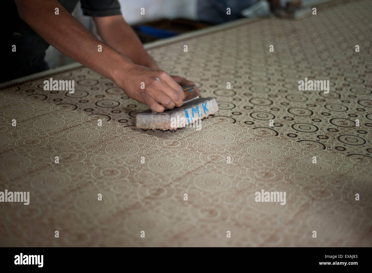 Hand block printing, second process, visually registered, using natural