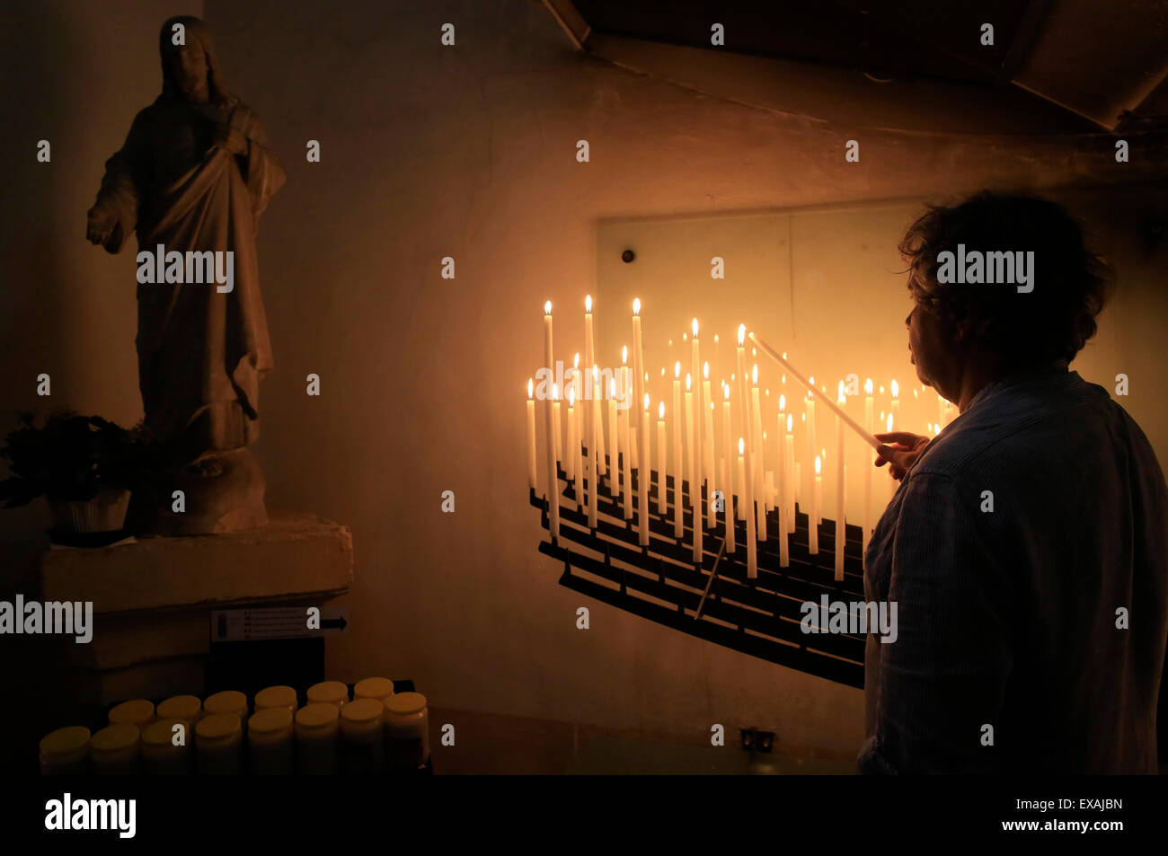 Candles, Sacred Heart Basilica, Paray-le-Monial, Saone-et-Loire, Burgundy, France, Europe Stock Photo