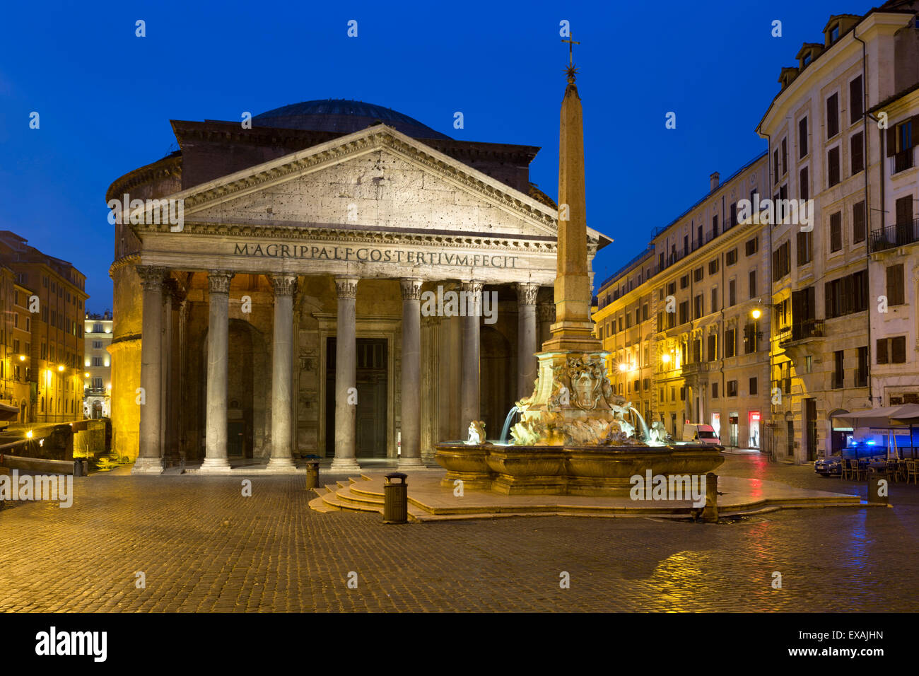 The Pantheon and Piazza della Rotonda at night, UNESCO World Heritage Site, Rome, Lazio, Italy, Europe Stock Photo