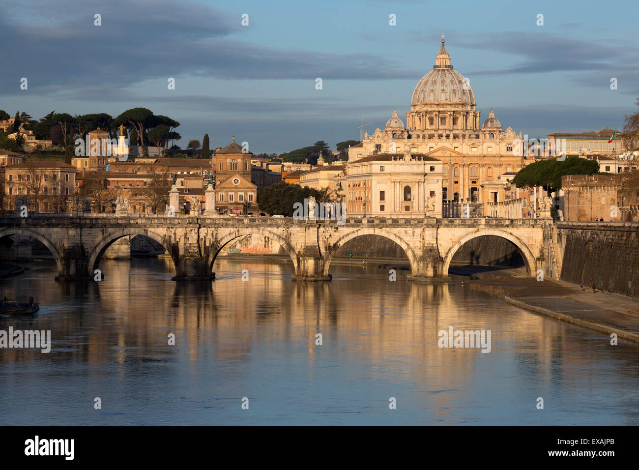 St. Peter's Basilica, the River Tiber and Ponte Sant'Angelo, Rome, Lazio, Italy, Europe Stock Photo