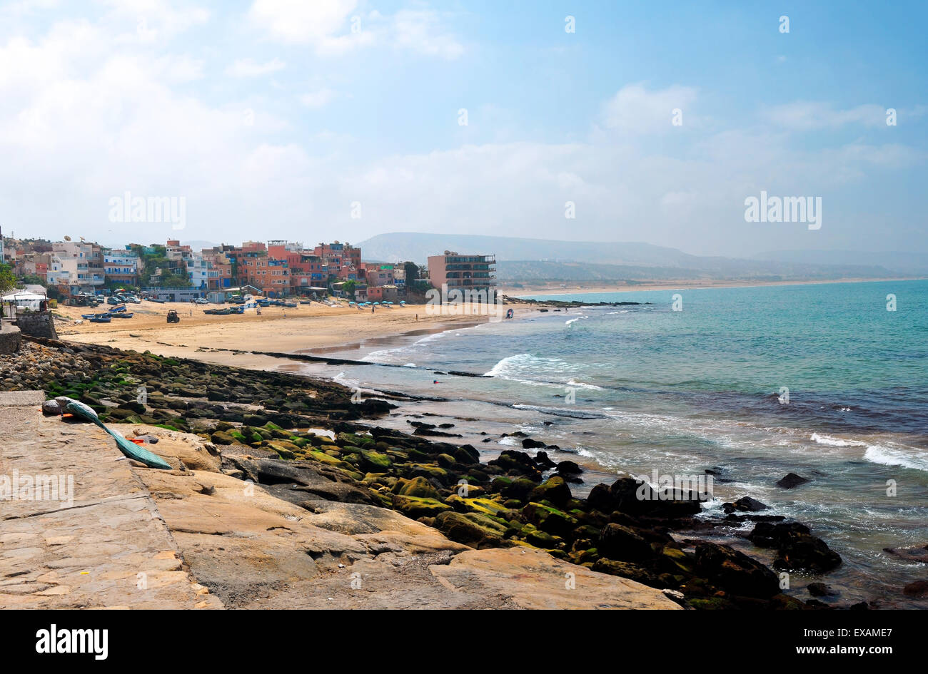 taghazout bay morocco beach and ocean landscape panorama Stock Photo