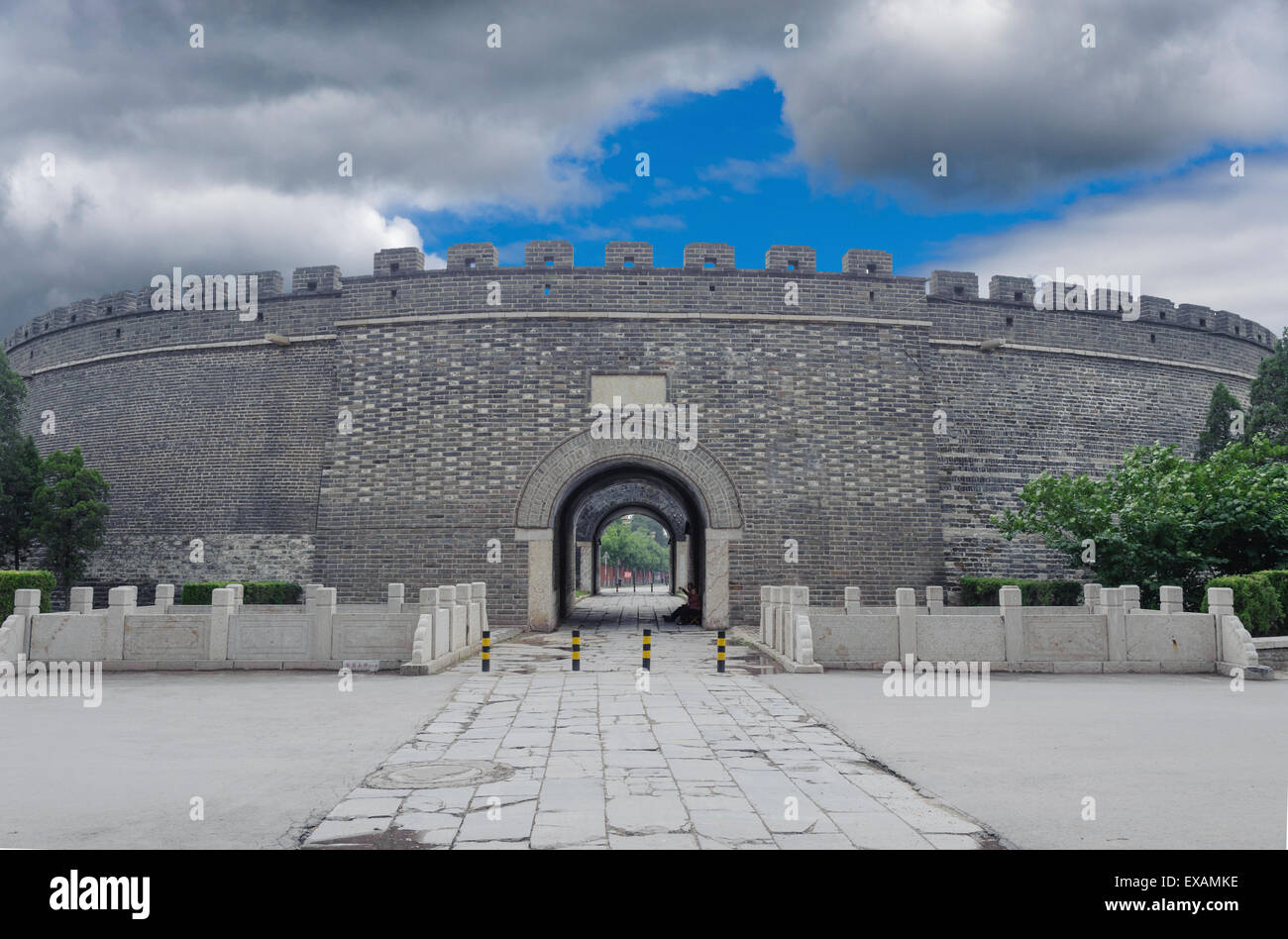 Tower Wall surrounding Confucius Temple on a partly sunny day in Qufu, Shandong Province, China Stock Photo