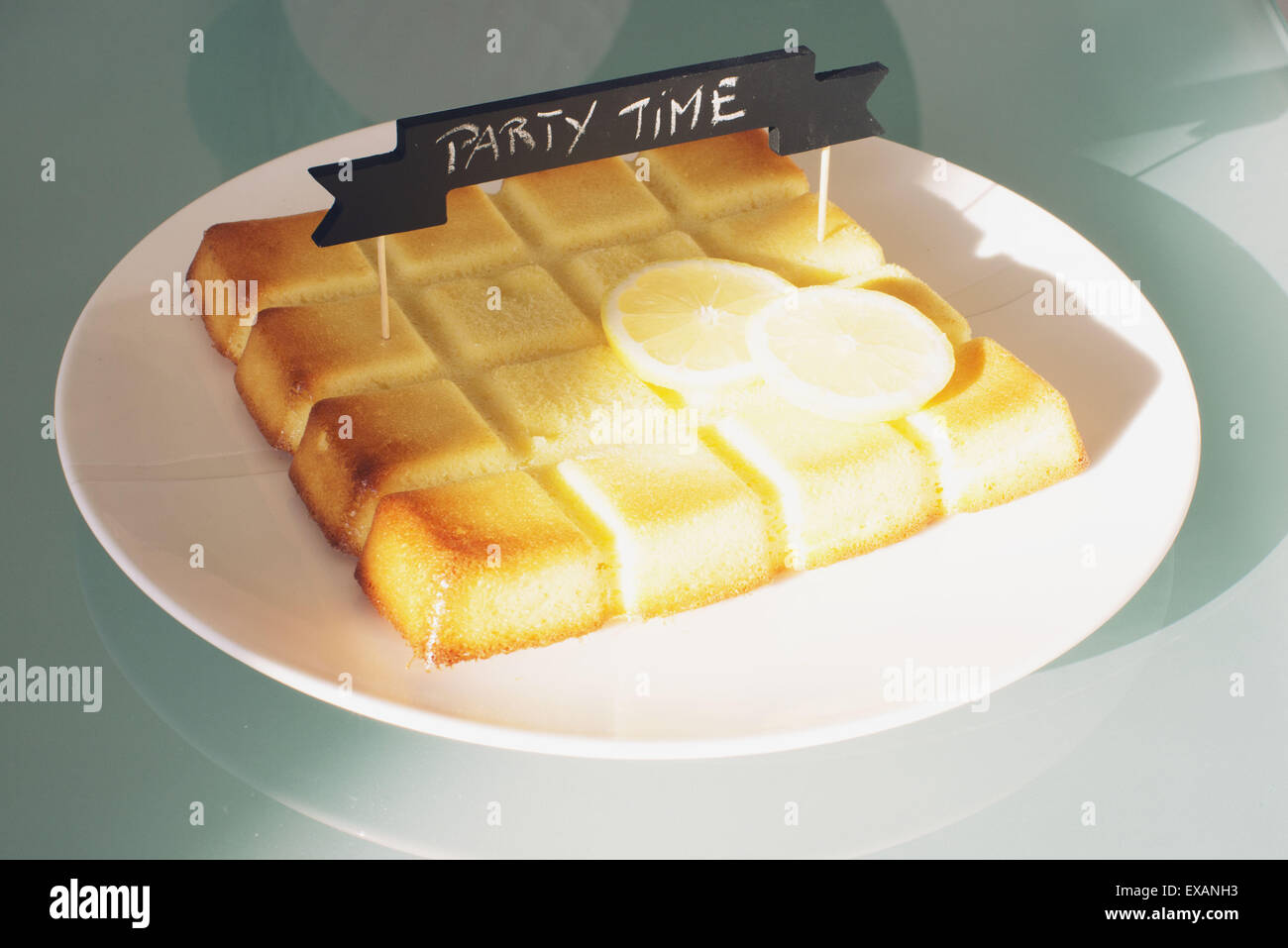 Cake decorated with a sign reading 'party time' Stock Photo