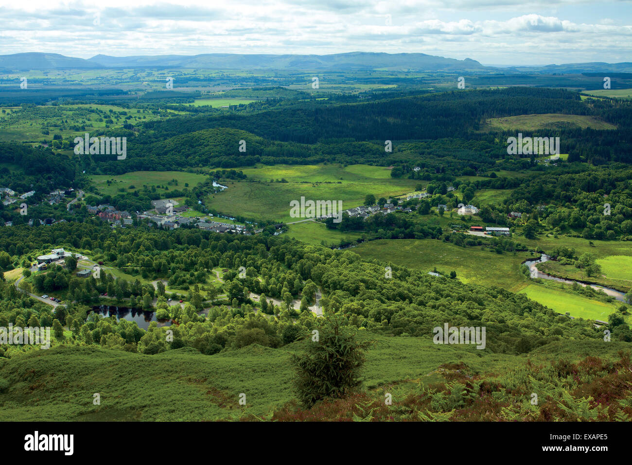 Aberfoyle, David Marshall Lodge and The Campsie Fells from Craigmore, Loch Lomond and The Trossachs National Park, Stirlingshire Stock Photo