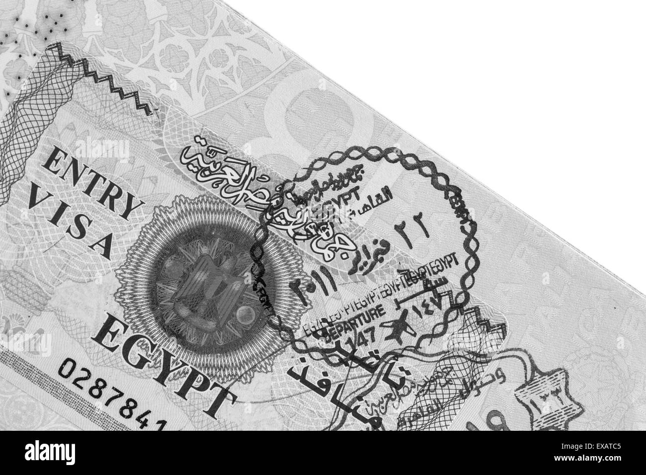 Detail of Egyptian Entry Visa on a real passport Stock Photo