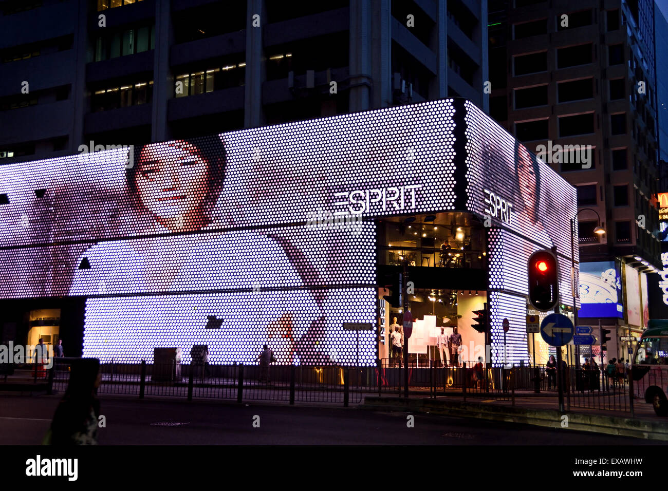 Esprit Fashion Store Hong Kong Kowloon - Sim Sha Tsui - China Chinese ( evening night neon light billboard ) Stock Photo