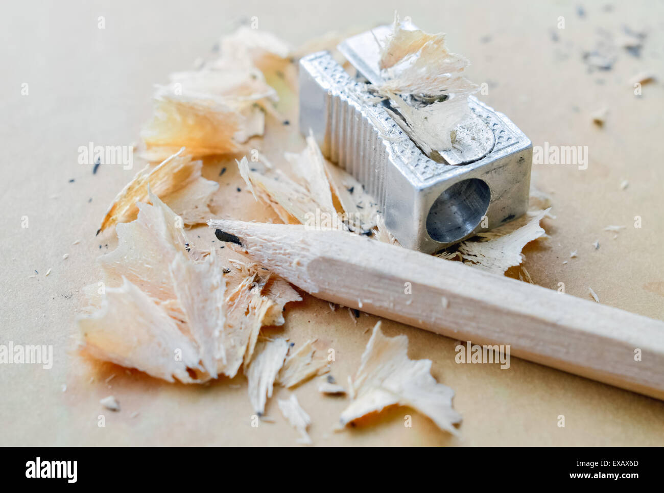 Failed attempts to sharpen a pencil and perseverance towards the goal Stock Photo