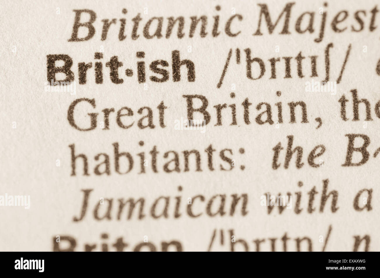 Definition of word British in dictionary Stock Photo Alamy
